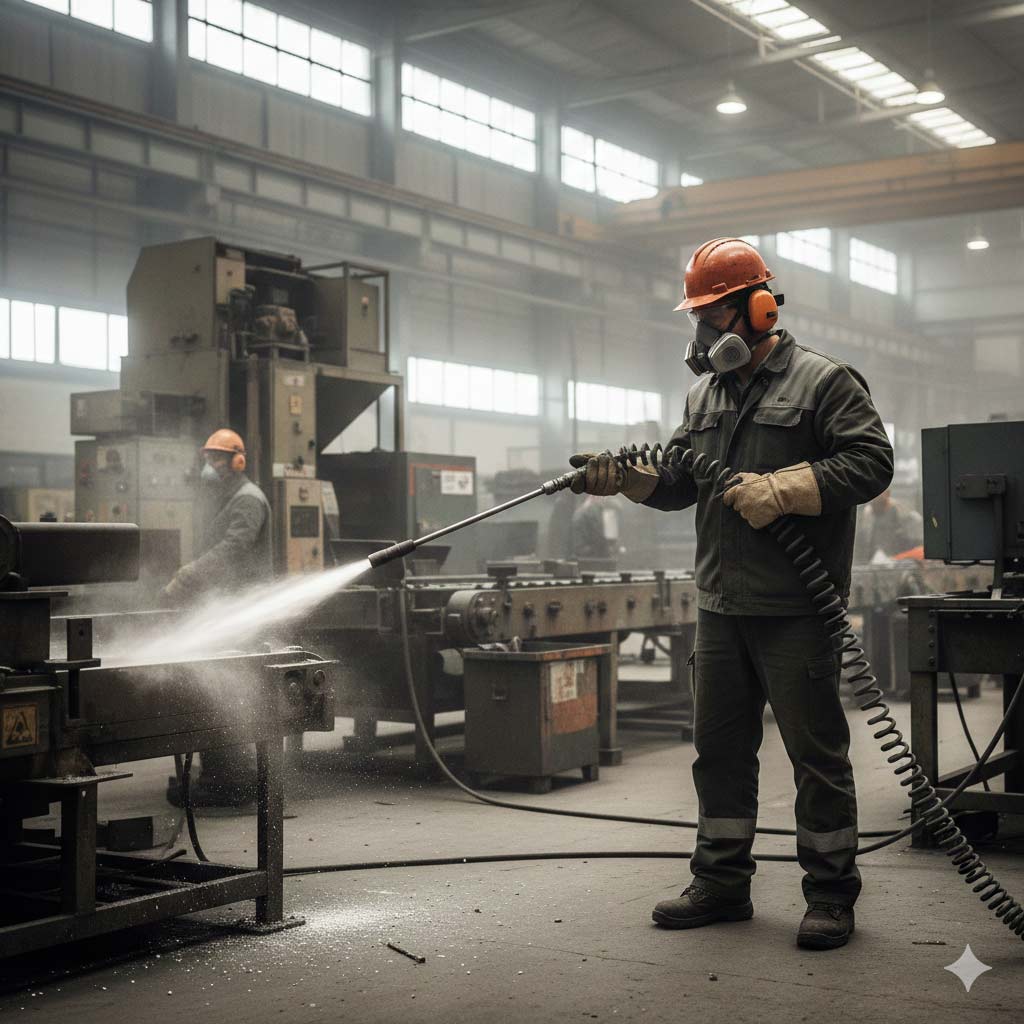 A man performaning a compressed air blowdown