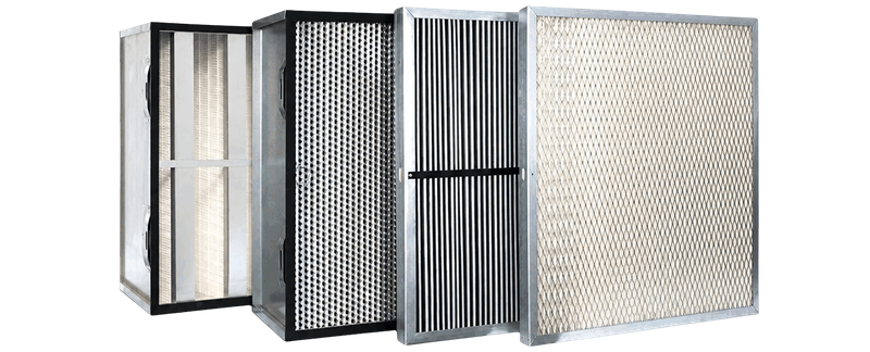 Group of four industrial air intake panel filters.