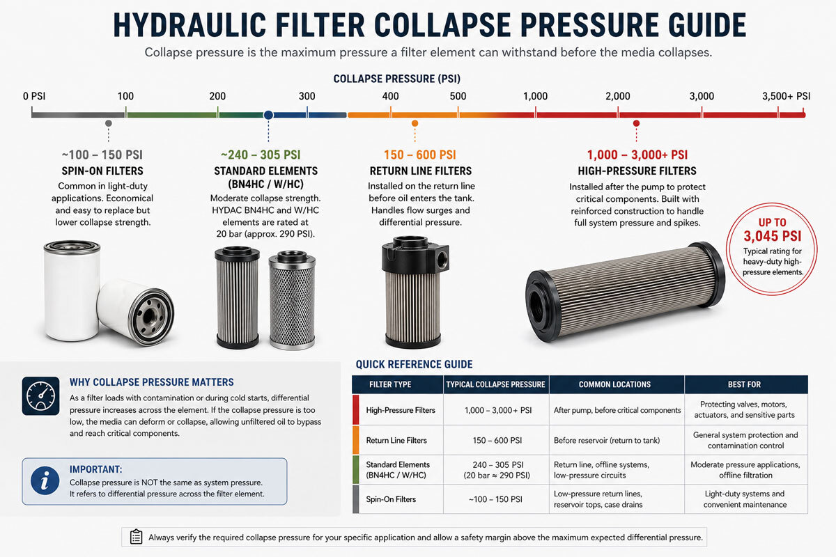 Illustrated guide for hydraulic filter pressure ratings
