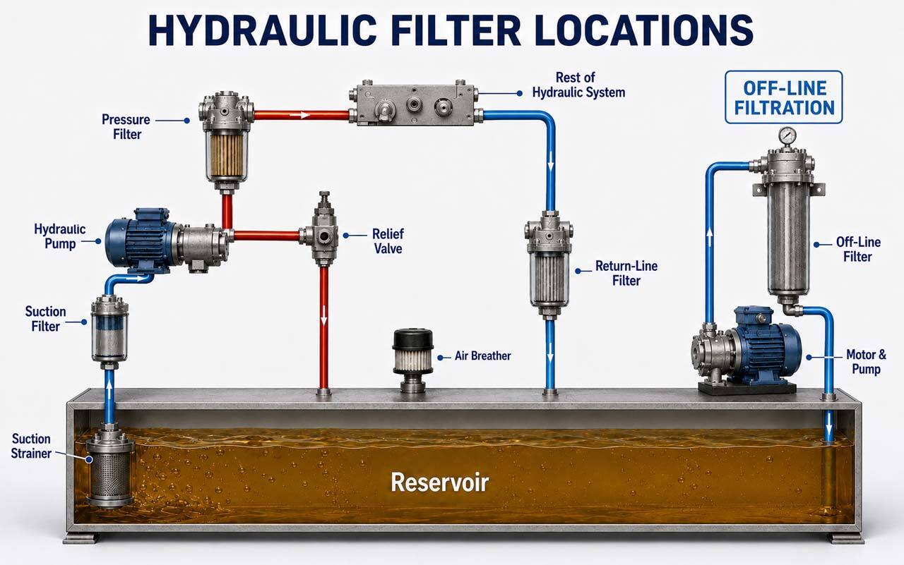 Diagram of hydraulic filter locations