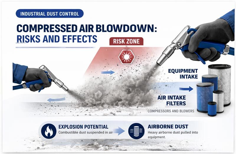 Compressed air blowdowns detailed educational graphic