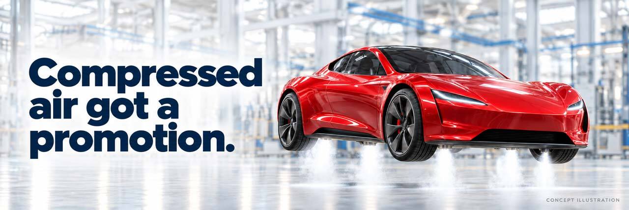 Using compressed air to make a Tesla Roadster fly.